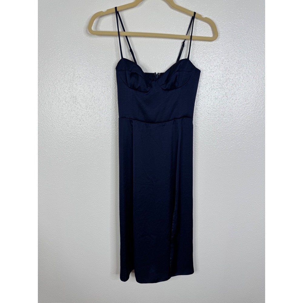 Wilfred Aritzia Navy Blue Satin Bustier Midi Dress Adjustable Straps Size 00